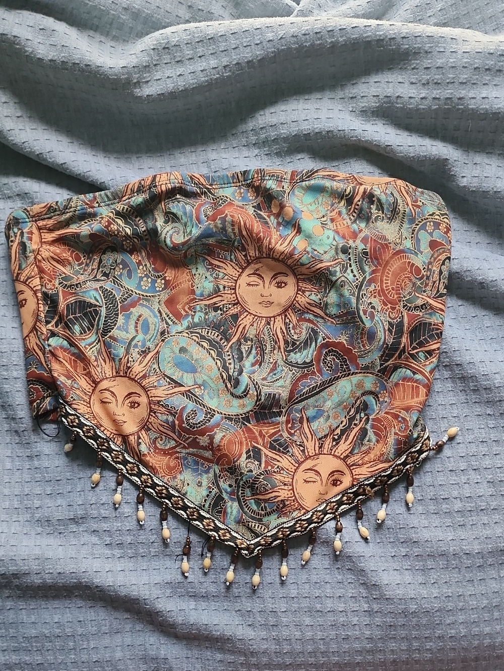 Strapless, Triangle Cropped Boho Top with Beads - Picture 1 of 1
